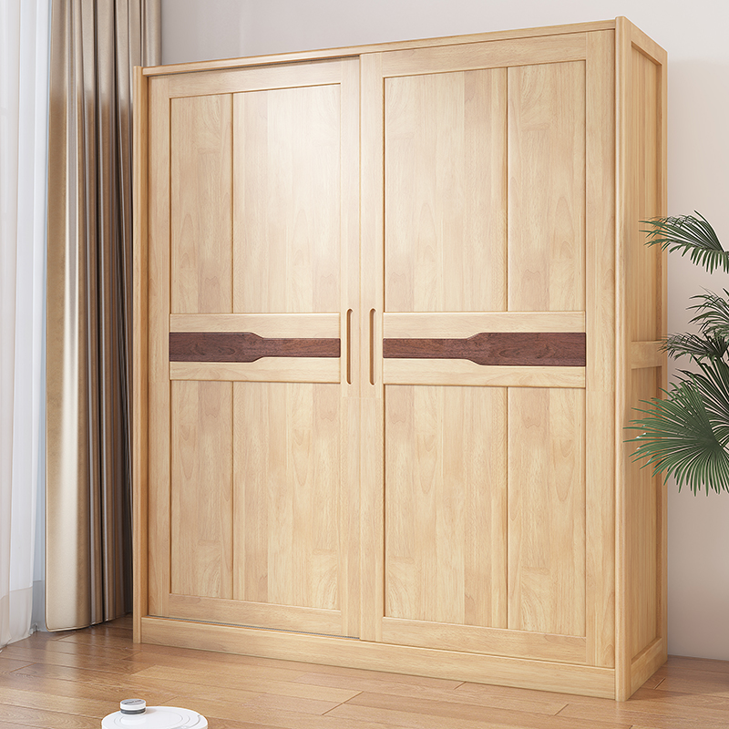 禧漫屋 衣柜 北欧极简实木衣柜现代简约原木拼色风大小户型储物柜子