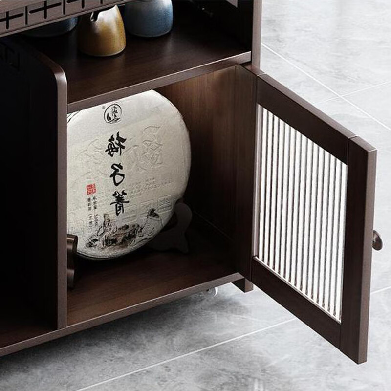 锦北 移动茶台家用竹木小茶桌烧水壶一体简约现代功夫茶几 80长全自动+黑陶茶具高清大图