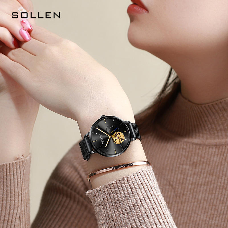 梭伦(SOLLEN)手表简约时尚女表防水款气质细带小巧自动机械表女士手表女ins风 SL-418高清大图