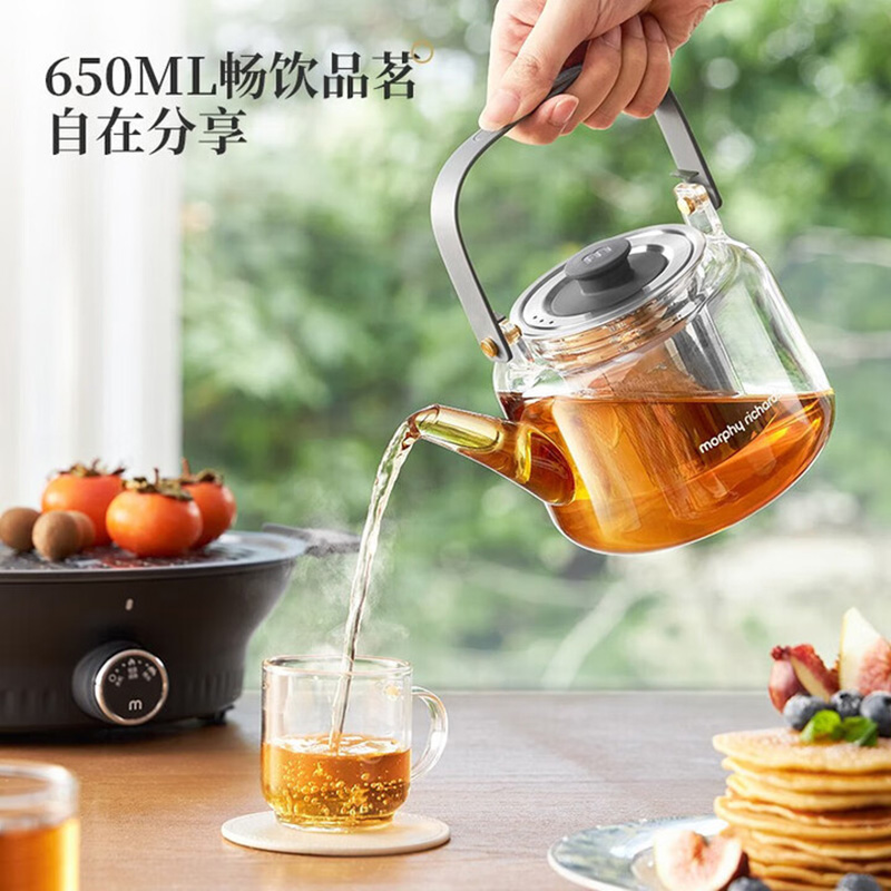 摩飞 MR6083围炉煮茶烤火炉套装家用电陶炉电烤炉煮茶壶煮茶器具全套冬天 浅灰色高清大图