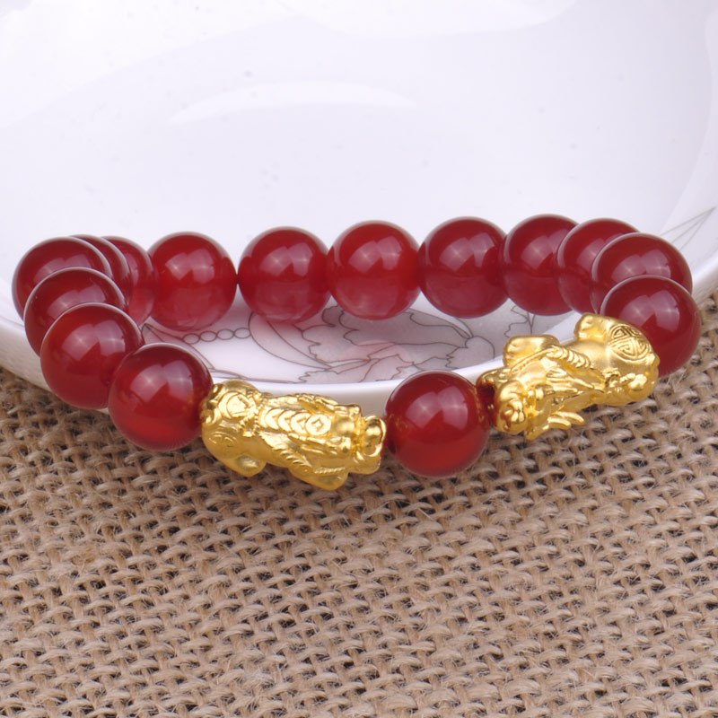 梦克拉mkela红玛瑙3d硬金貔貅手链天禄貔貅双貔貅红玛瑙女款手链手链