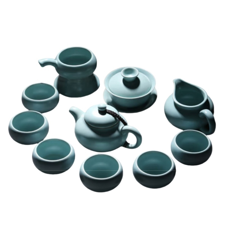 苏氏陶瓷(SUSHI CERAMICS) J0102 汝窑套装(杯壶茶漏盖碗) 十件套 (单位:套) 新旧包装随机发货