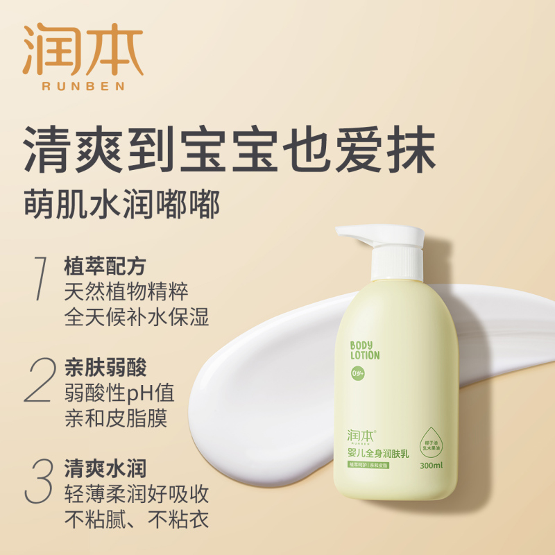 [300ml*2瓶]润本儿童身体乳干燥止痒保湿滋润宝宝专用幼婴儿润肤乳面霜春夏四季