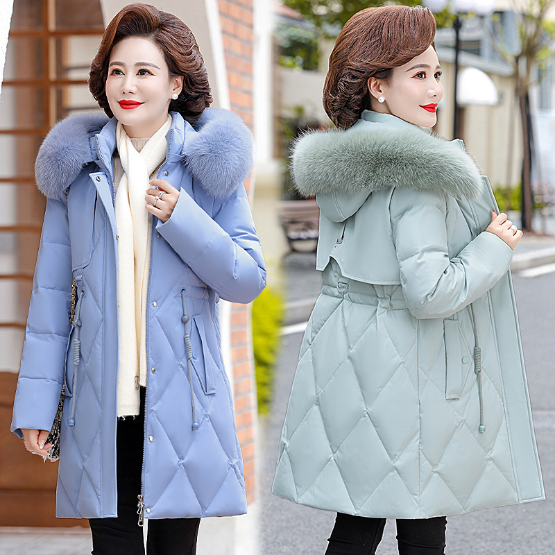 免费试穿 大品牌羽绒服女中长款2024年新款狐狸毛领免洗亮面加厚外套冬装新款白鸭绒羽绒服女中长款过膝大毛领韩版宽松加厚