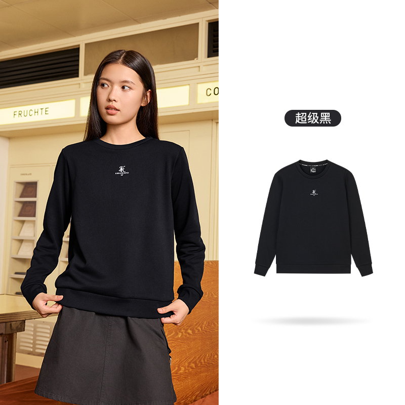 361°运动卫衣女春秋季新款套头卫衣常规舒适上衣 L 超级黑