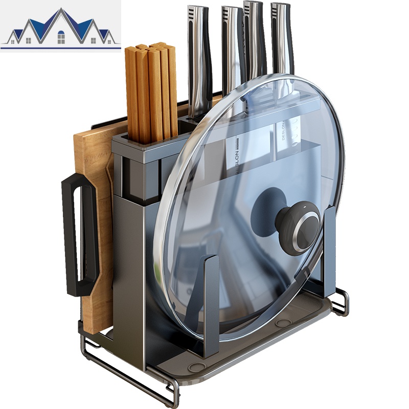 免打孔不锈钢刀架壁挂式锅盖架砧板菜板架台面案板架刀具收纳架子_2_220高清大图