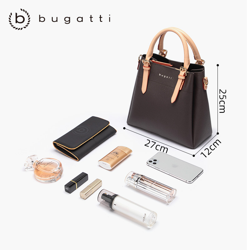 bugatti 德国轻奢品牌 新款女士棕色简约欧美风时尚手提包礼盒装斜跨包包妈妈款洋气质高级感女包