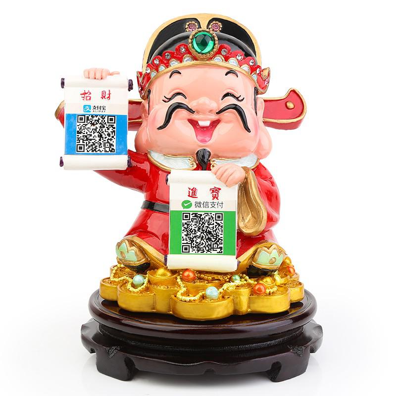 创意新款猫财神爷店铺开业摆件二维码收款提示音响语音播报器 三维工匠 18厘米武财神储钱罐_985_765