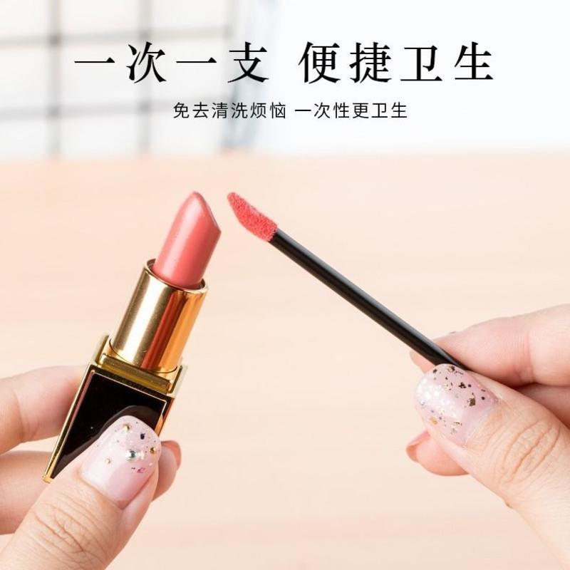 一次性新款唇刷棒唇膏釉彩棒便携化妆刷迷你男女唇线初学者棉签刷 白色 袋装10支试用