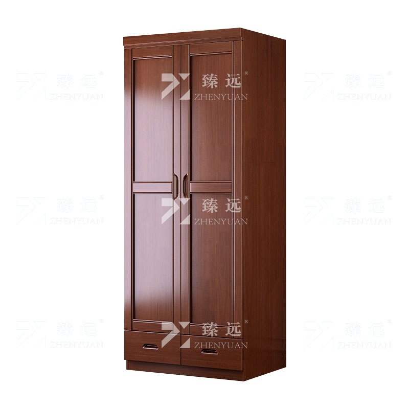 臻远 ZY4022712中式实木衣柜对开二门衣柜卧室收纳大衣橱 胡桃色