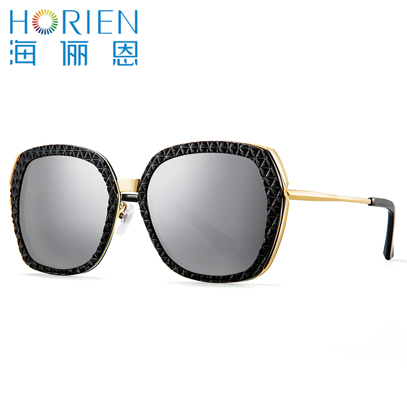 海俪恩 街拍彩膜眼镜 偏光太阳镜女款N6526 曜石黑+水银膜镜片TD51
