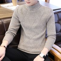 男士加厚毛衣新款秋冬帅气男韩版修身打底衫保暖套头针织衫毛线衣 L 2卡其色