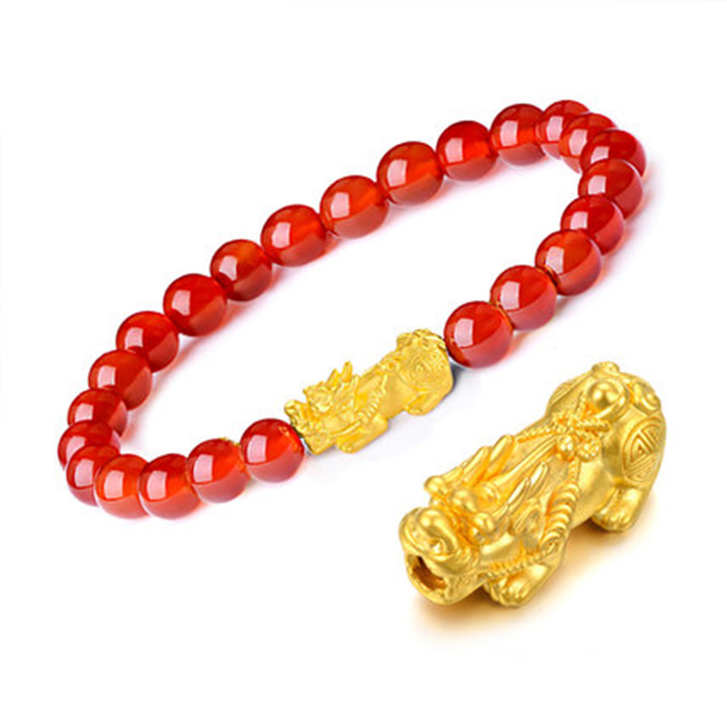 GZUAN古钻珠宝 黄金足金3D硬金红玛瑙貔貅手链女士3D硬金足金貔貅 JXHJS0010