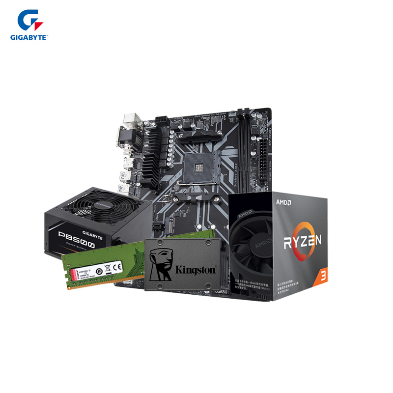 技嘉B450M-S2H主板+AMD 3100+KVR DDR4 2666+金士顿A400/240GB+500电源