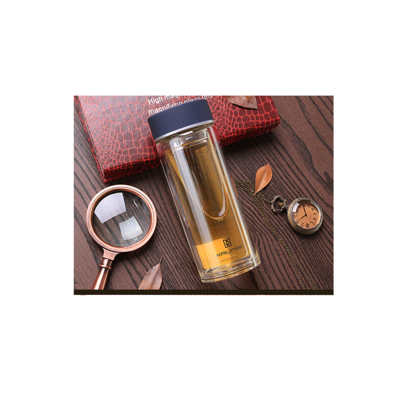 凯霖(kailn) 水杯双层玻璃杯男女士车载透明便携耐热带盖办公泡茶杯子