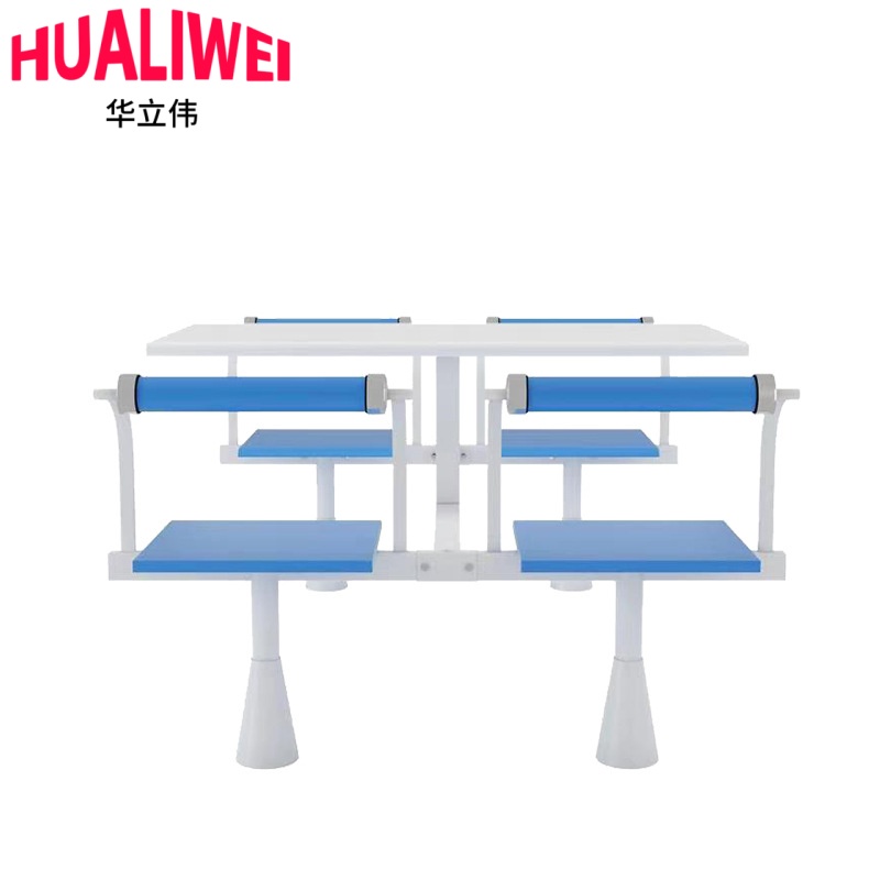 华立伟连体餐桌椅蓝白色套高清大图