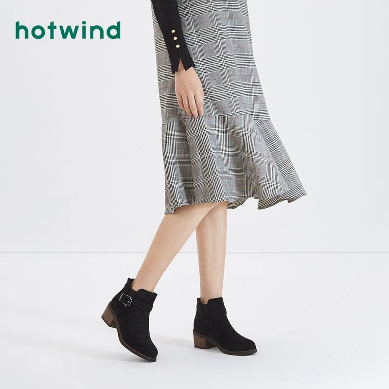 热风hotwind新款优雅时尚粗跟女士休闲鞋圆头中跟短靴H84W8827图片
