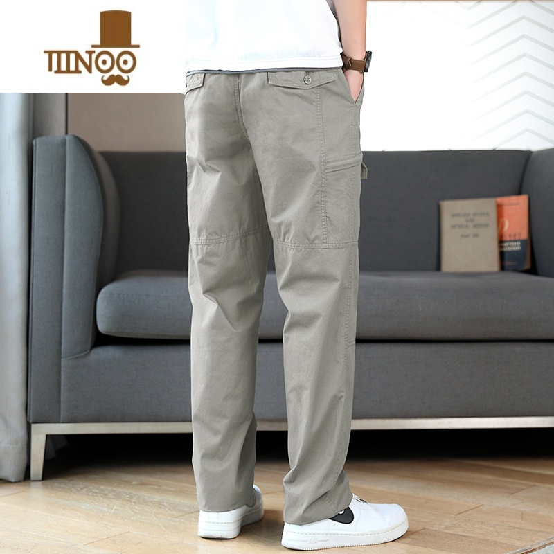 YANXU2023年秋季新款松紧腰直筒工装裤宽松百搭长裤多口袋休闲男N高清大图