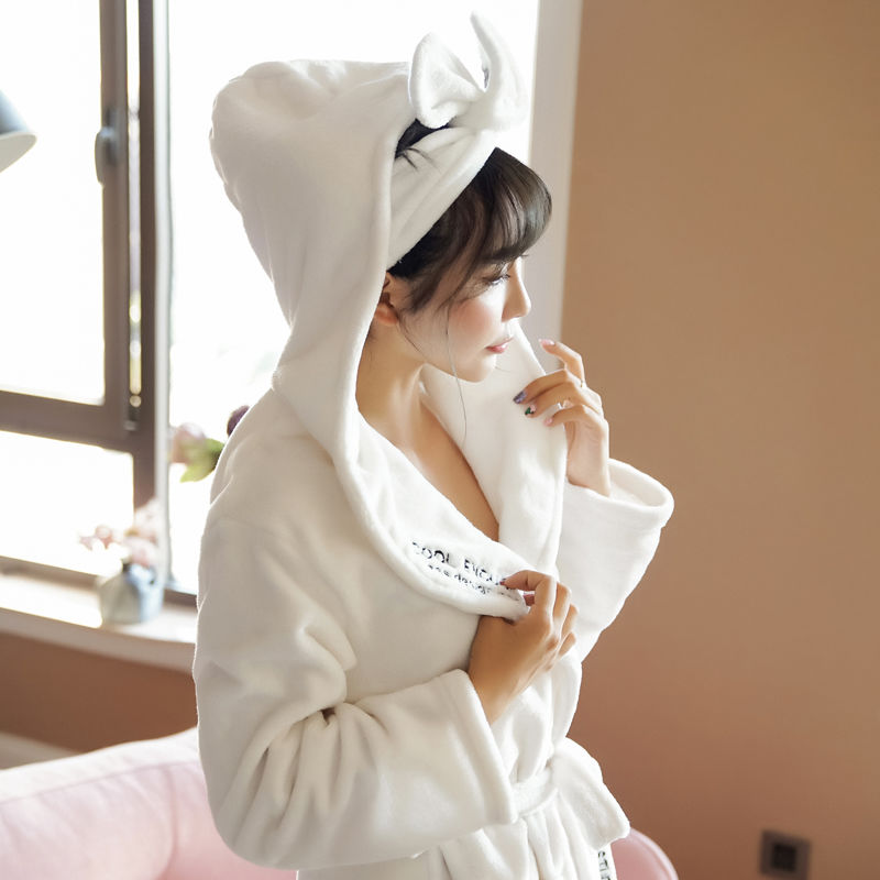 加厚法兰绒浴袍女大码长款睡袍性感睡裙绒睡衣长袖秋冬季浴衣