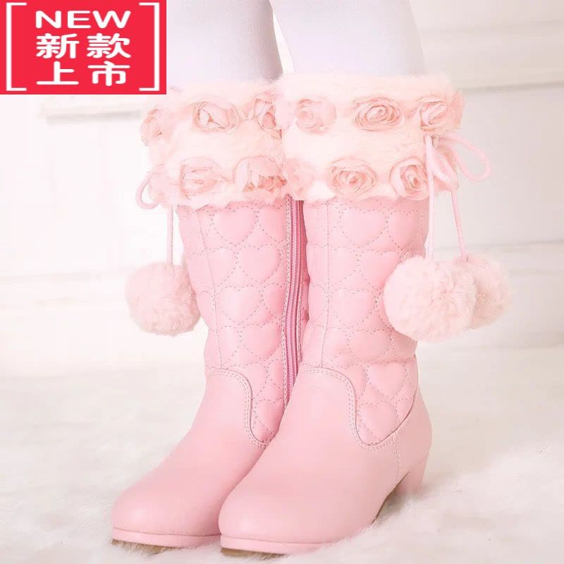 可莉允女童靴子加绒冬2022新款马丁靴女孩高筒长靴软底公主靴儿童高跟靴图片