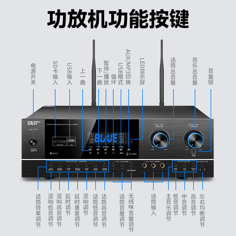 先科(SAST) 蓝牙功放机 家庭影院功放卡拉OK会议KTV功放机家用音响大功率AV功放机AV-312高清大图