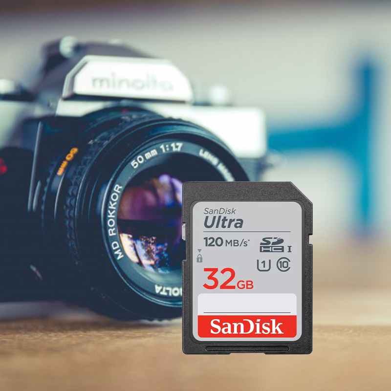 闪迪(Sandisk)32GB SD卡 读120MB/s CLASS 10相机内存卡存储卡 单反 微单闪存卡