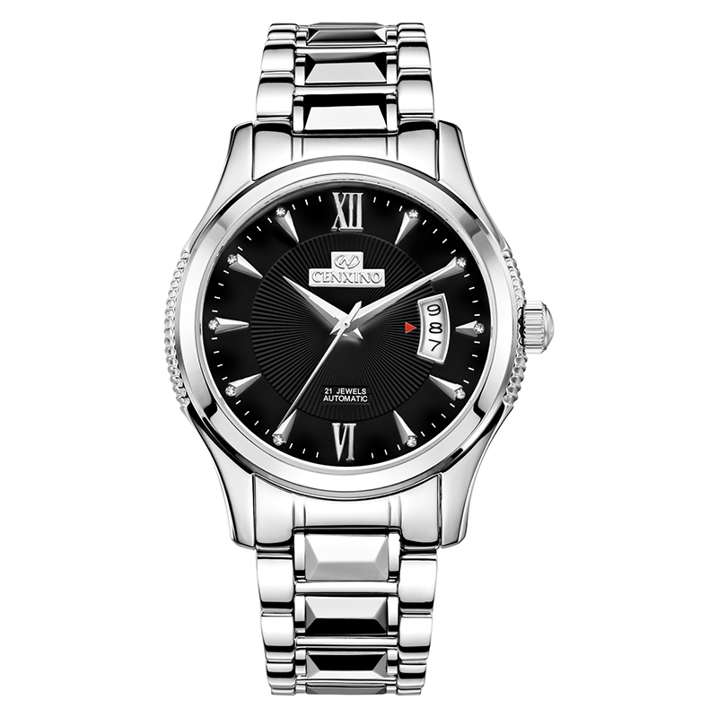 卡斯诺cenxino自动机械表男士手表商务精钢表带时尚潮流都市系列自动