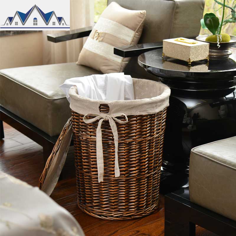 脏衣篮藤编洗衣物篮子大号装脏衣服的收纳篮家用收纳筐篓子带盖子 三维工匠 咖啡麻布百花有盖小号