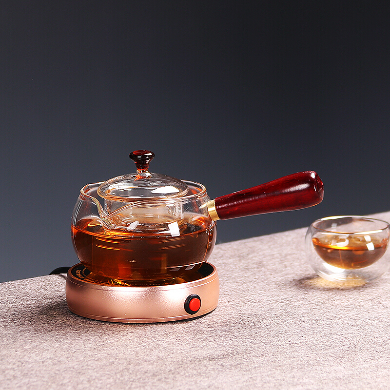 尚帝 耐热玻璃煮茶壶温茶器侧把壶花梨木保温底座泡茶道泡茶壶