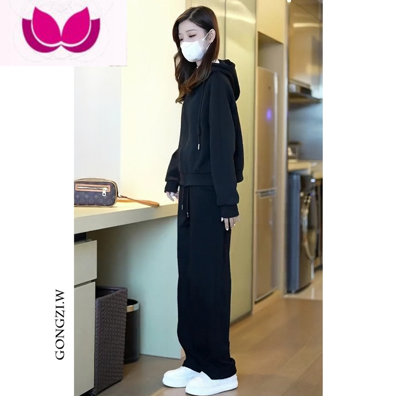 七斓奶糯风早春卫衣套装女气质百搭韩版连帽套头上衣显瘦休闲裤套