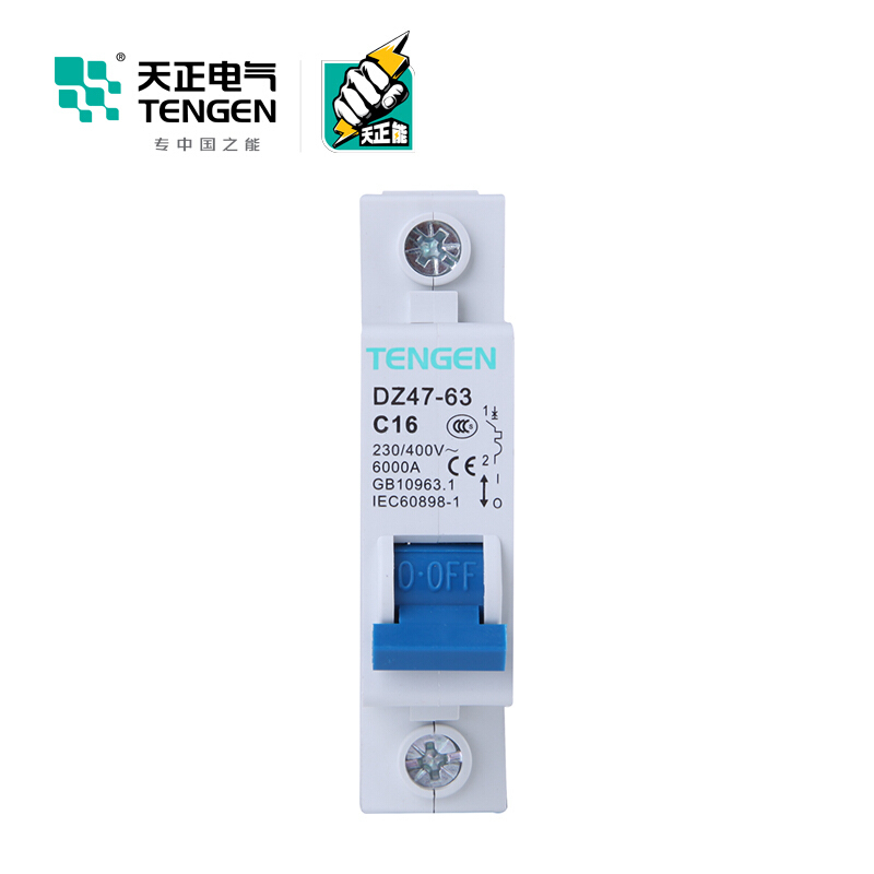 天正电气 空气开关 DZ47-63 1P C 16A 4.5KA 01060020216 微型断路器