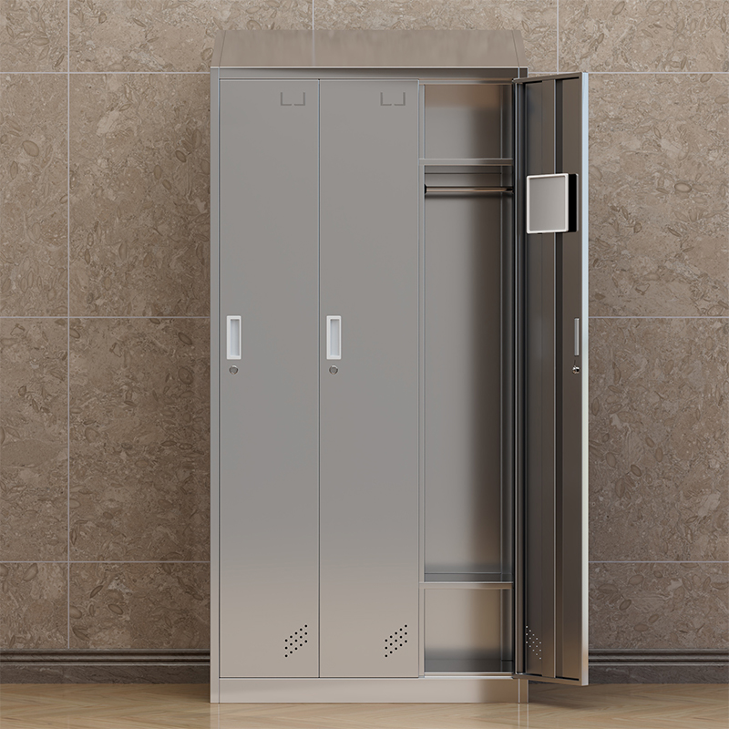 臻远 ZY4111403 201 不锈钢斜顶更衣柜员工宿舍储物柜 三门更衣柜高清大图