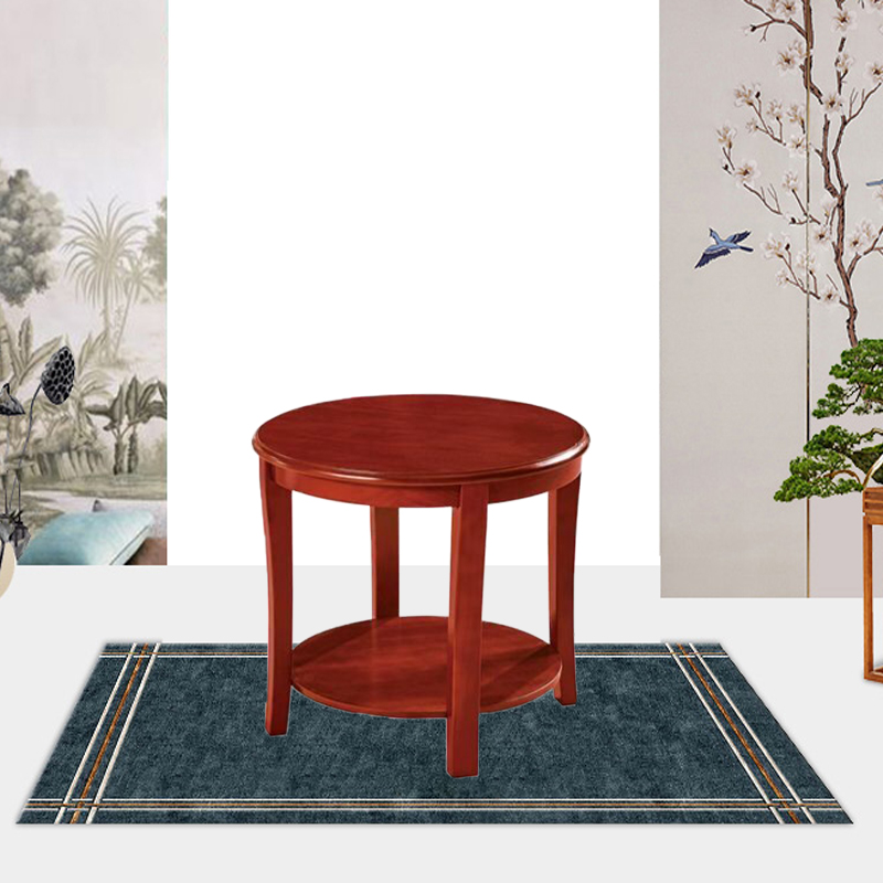 [万保]办公家具 现代中式茶几 圆茶几 办公茶几 简约木茶几高清大图