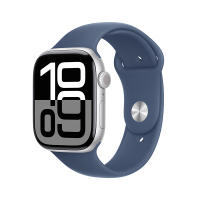 MX203CH/B Apple Watch S10 GPS 46 毫米银色铝金属表壳 丹宁色运动型表带-S/M