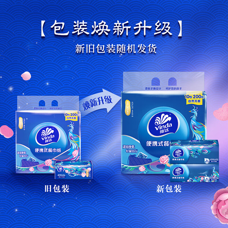 维达 抽纸 超韧国潮加厚4层 20抽/包 10包/提 便携装纸巾 10包*6提装高清大图