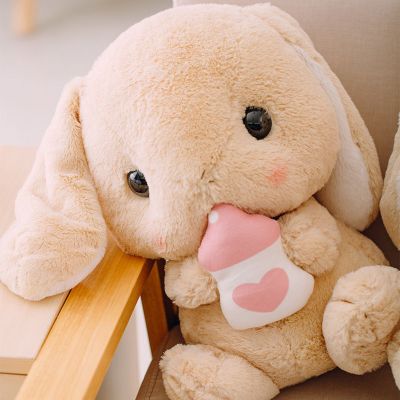 日本Loppy垂耳兔玩偶公仔毛绒玩具长耳兔子抱枕布娃娃送女生 棕色报奶瓶 43厘米中号