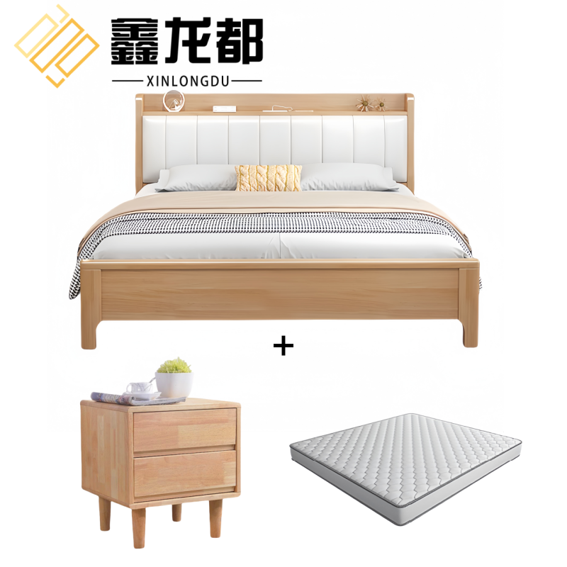鑫龙都床+床头柜+床垫1.5m套高清大图