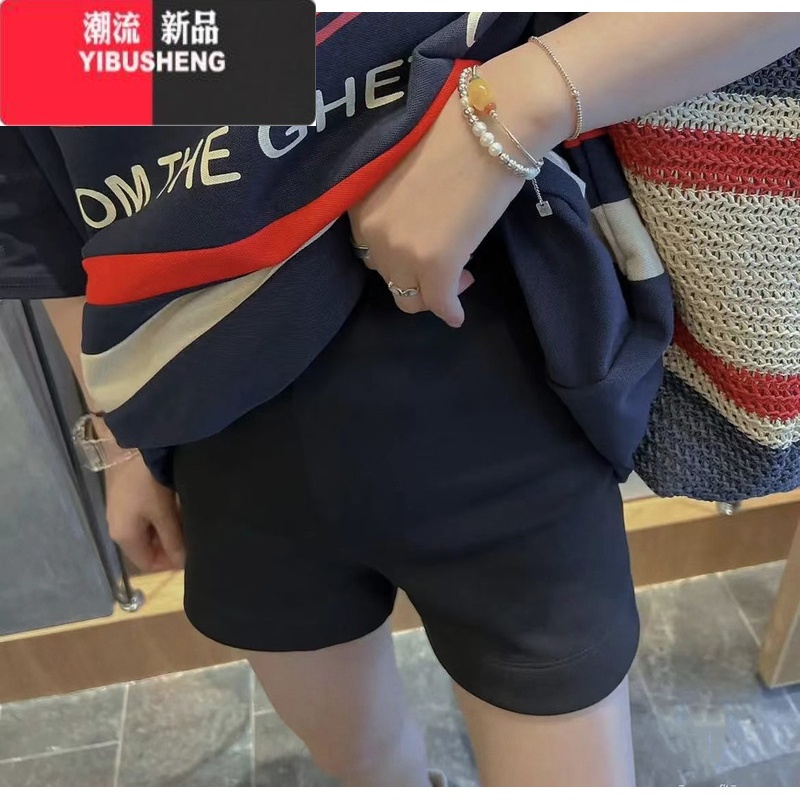 YIBUSHENG2024年季薄款高腰百搭弹力骑行裤女大码胖妹妹显瘦休闲运动短裤 黑色 M建议90-100斤