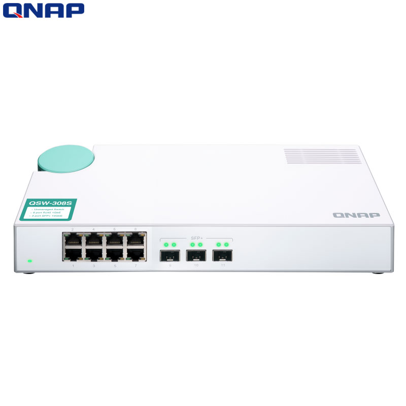 新品威联通(QNAP)QSW-308S 11口万兆网络交换机 3口万兆+8口千兆 支持五速网络 家用 SOHO 办公网络高清大图