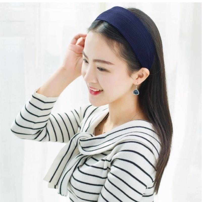 a24藏青宽边发夹布艺发箍带齿防滑头箍蕾丝发饰韩版超宽边布压发发卡