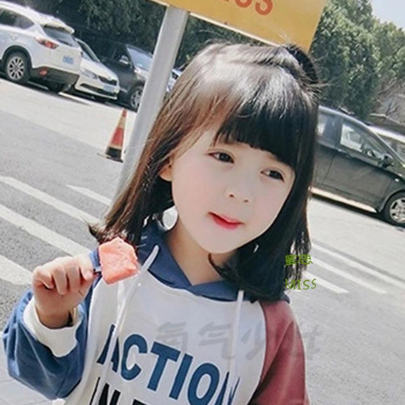 儿童假发刘海宝宝假刘海片女童齐刘海平刘海假发片可爱萌公主刘海黑色