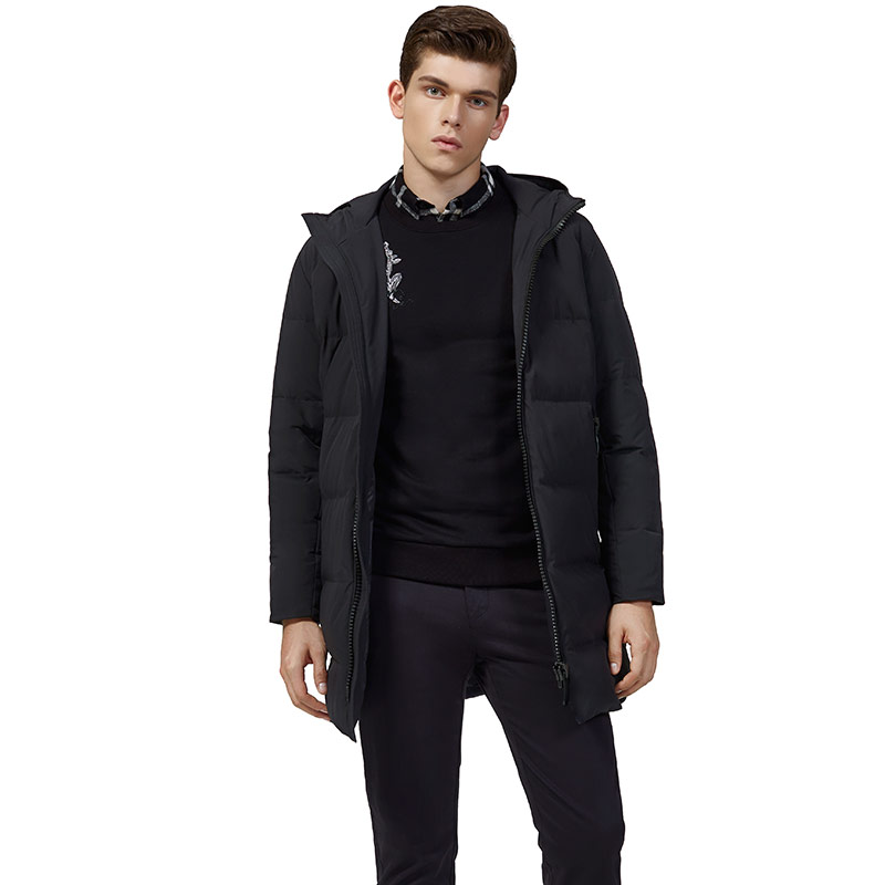 木林森羽绒衣户外男装冬季中长款黑色运动时尚保暖羽绒服外套