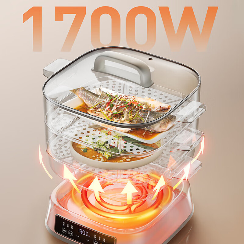 美的(Midea)电蒸锅 电煮锅 电火锅 多功能锅家用电锅蒸包子锅蒸全能三层大容量多用途锅 ZGC282802