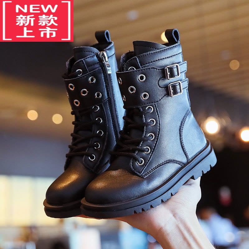 可莉允儿童靴子2022秋冬季新款童鞋男童时尚皮靴女童加棉马丁靴中大童潮图片