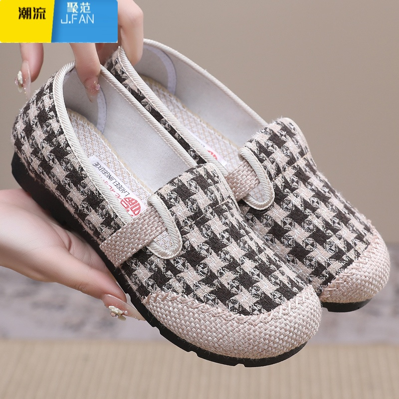 聚范女鞋春季新款老北京布鞋女单鞋透气棉麻布鞋一脚蹬懒人休闲渔夫鞋
