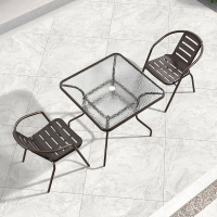户外阳台桌椅 休闲庭院座椅室外花园餐桌椅 简约现代 铁艺家具 2【椅】+1【80X80水纹玻璃有孔方桌】