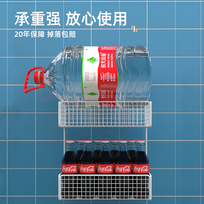 墙上置物架宿舍神器壁挂式床头挂篮大学生免打孔墙壁收纳架子|单层黑色大号[特价]送双钩胶贴+无痕钉