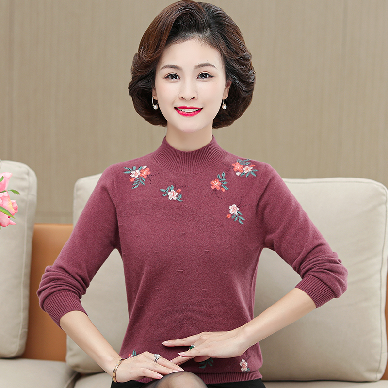 正品EERDS羊绒衫毛衣女妈妈装洋气打底衫上衣中年女士毛衣老年人冬季羊绒衫半高领中老年貂绒毛衣女打底衫加肥加大码女装高清大图
