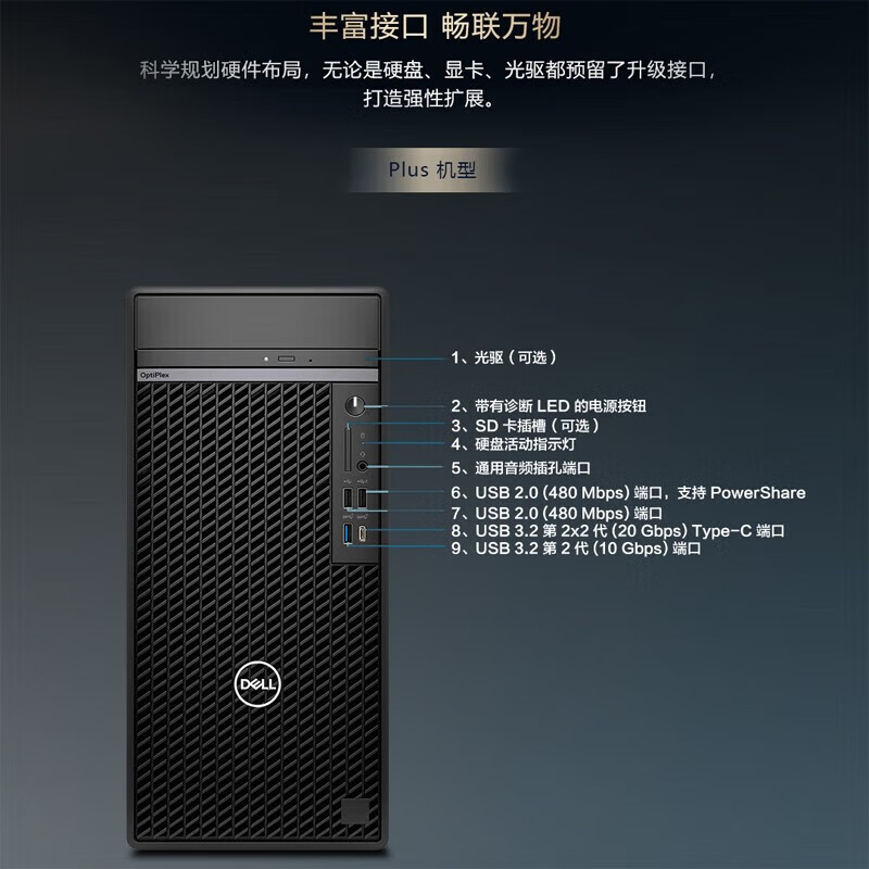 戴尔dell全新 OptiPlex 7020MT plus 企业级高端商用办公绘图设计台式机电脑整机配27英寸显示器 定制I9-14900K 16G内存 1T固态高清大图