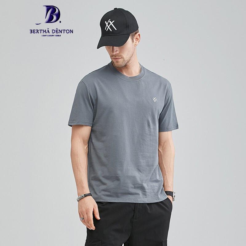伯莎丹顿品牌t恤男短袖32s双股棉/230g 夏季半袖t恤立体#号刺绣圆领男